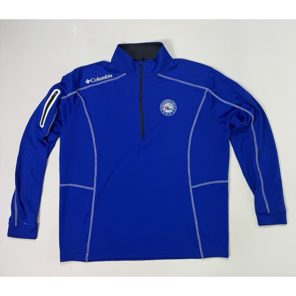 Columbia Golf Men Large Omni-Wick Shotgun 1/4 Zip Philadelphia 76ers NBA Blue